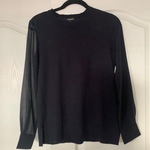 NEW DKNY Black Top with Sheer Sleeves Side Slits Size XS